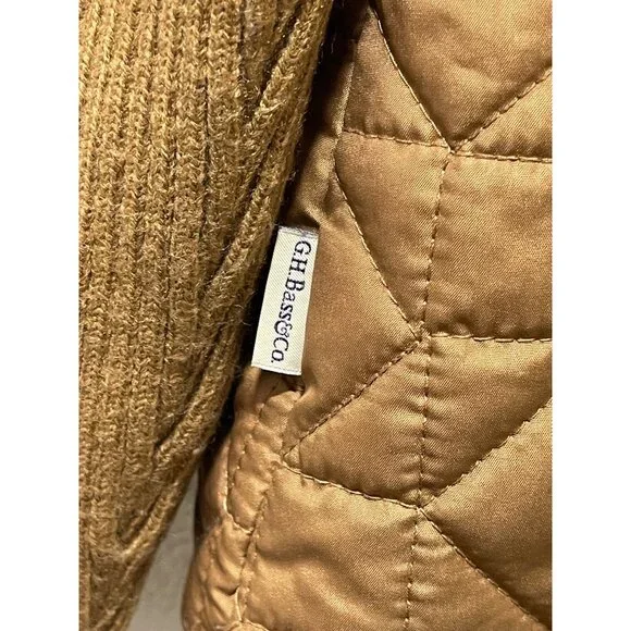 G.H. Bass & Co. Women’s Quilted Jacket Size L Brown Ribbed Sleeves Zip Up - Picture 12 of 16